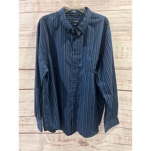 Basic Editions Mens 2XL Easy Care Button Down Shirt Blue Striped Long Sleeve